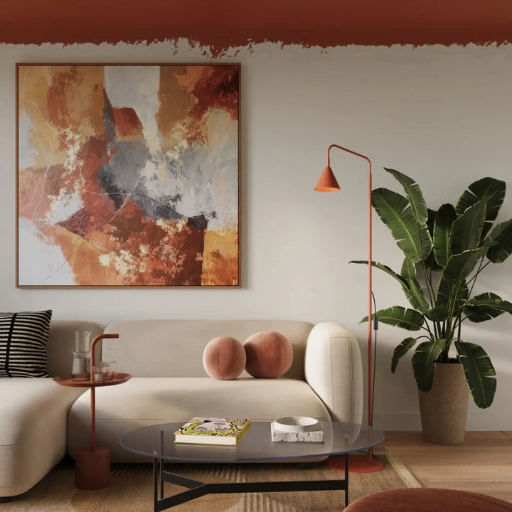 Lampadaire ocre rouge dans un salon
