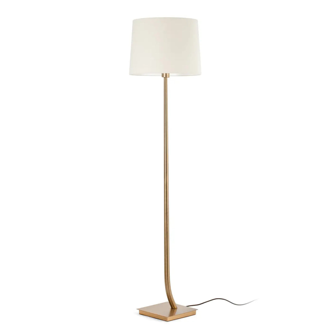 Lampadaire Rem vieil or, abat-jour beige, de Faro Barcelona