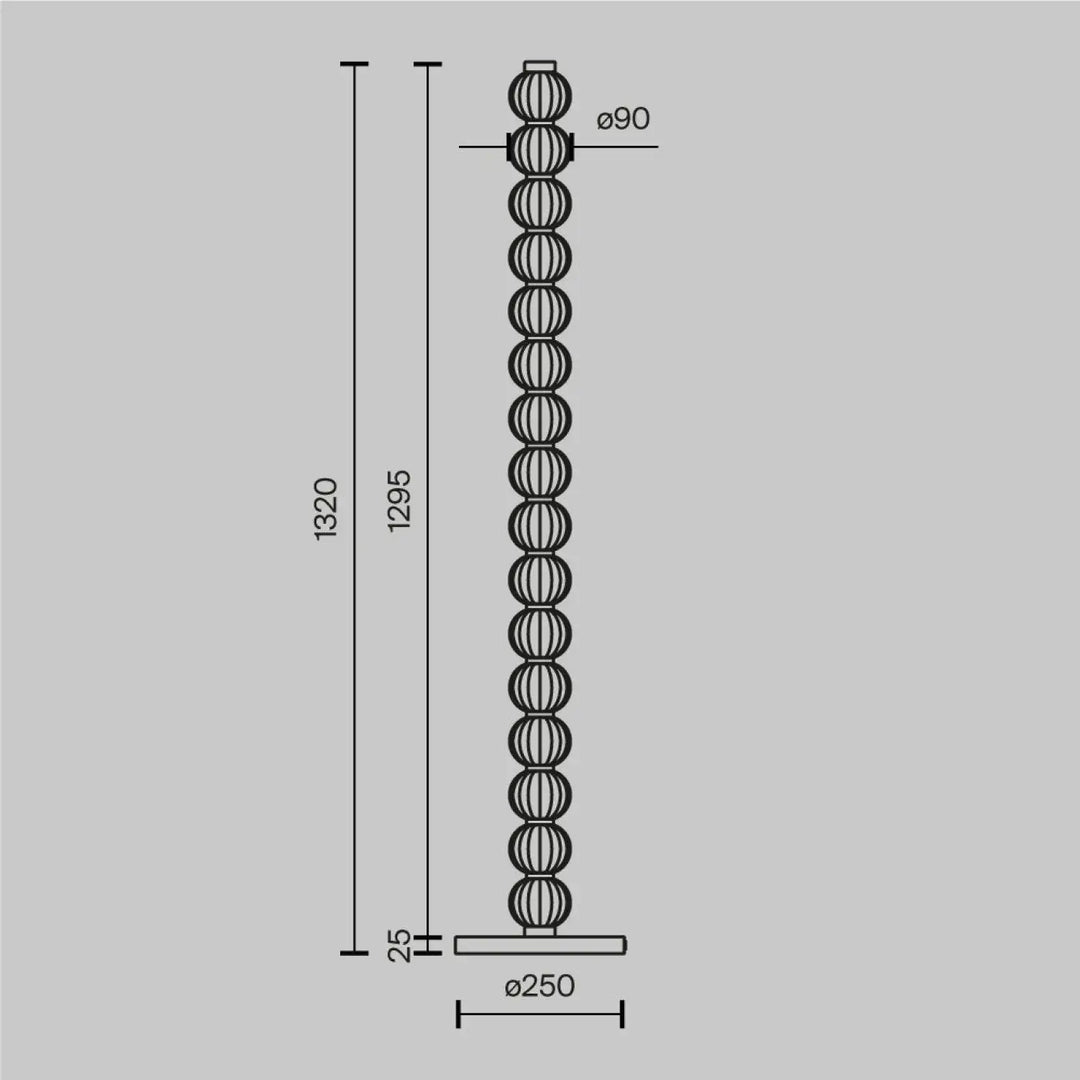 Lampadaire amulet en métal doré avec verre strié en série de boules verticales sur base circulaire élégante