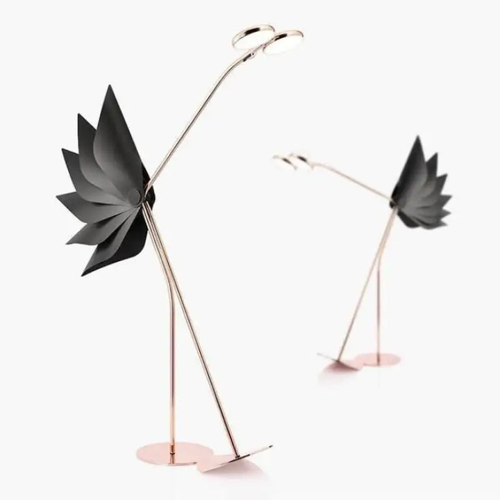 Lampadaire Autruche En Aluminium Noir Et Rose Design