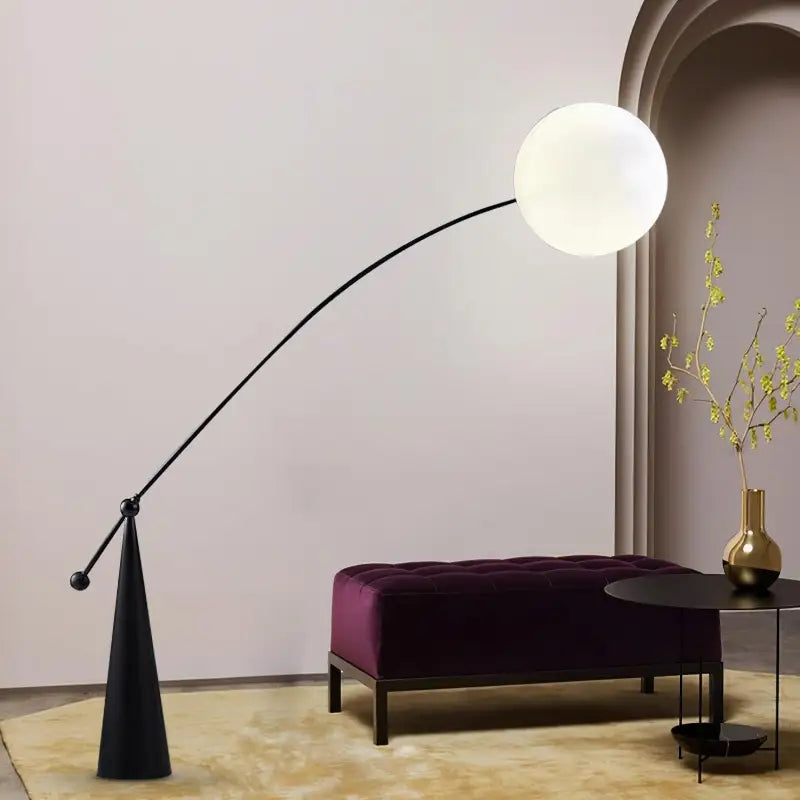 Lampadaire Boule Verre Noir Design Arc en Aluminium