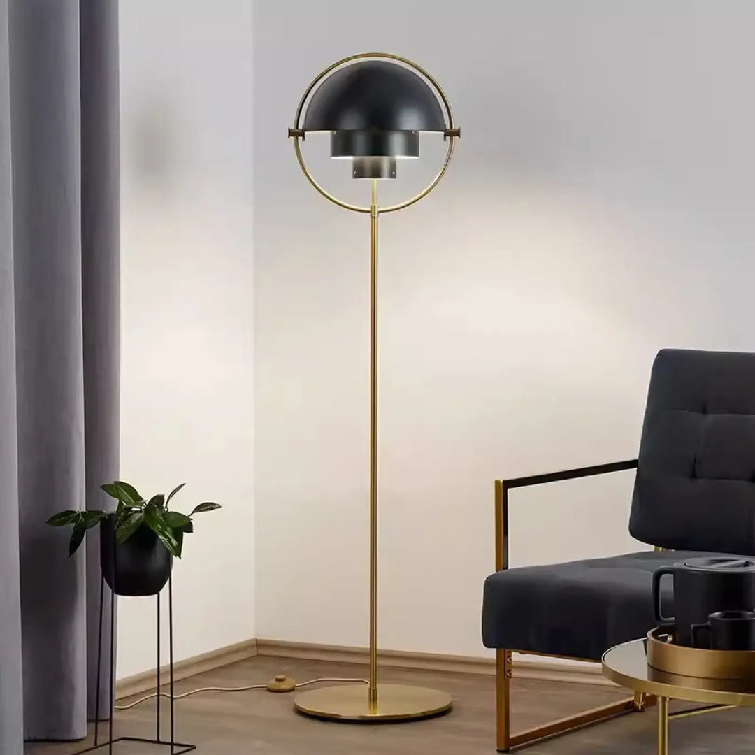 Lampadaire miror en fer type noir et or 90-260v avec abat-jour circulaire en dôme élégant