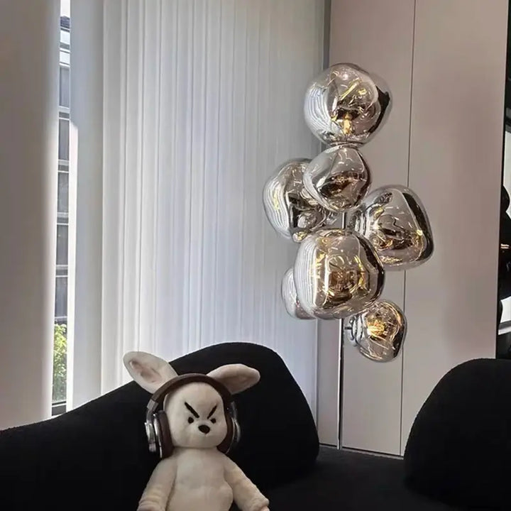 Lampadaire design en verre fumé ambré et chrome moderne