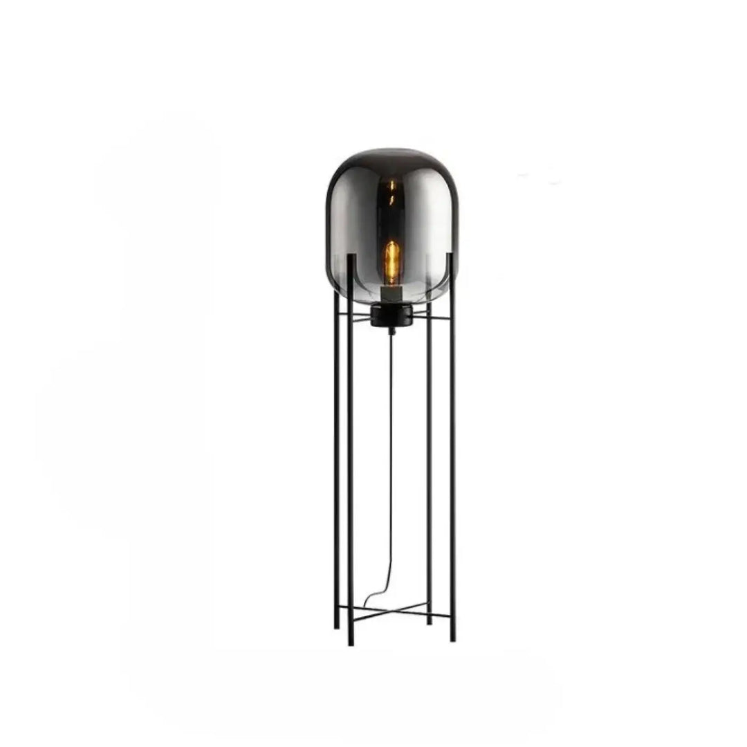 Lampadaire vito en métal noir moderne avec effet abat jour ambre et abat jour en verre fumé rond pour espace contemporain