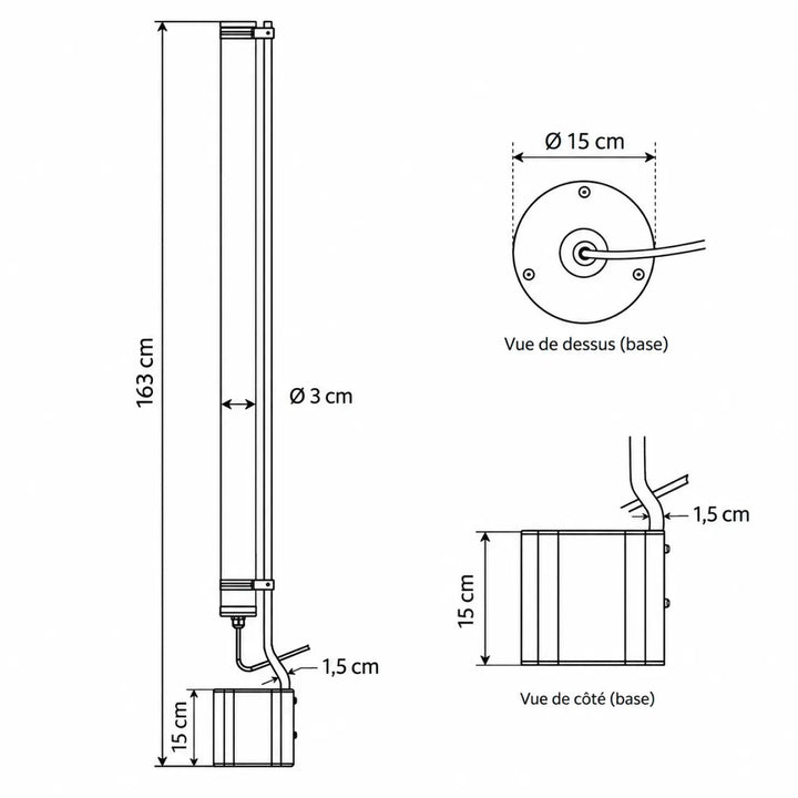 Lampadaire extérieur lukas avec conduit cylindrique en acier de 163 cm s’intègre facilement grâce à une base de 15 cm et bride supérieure