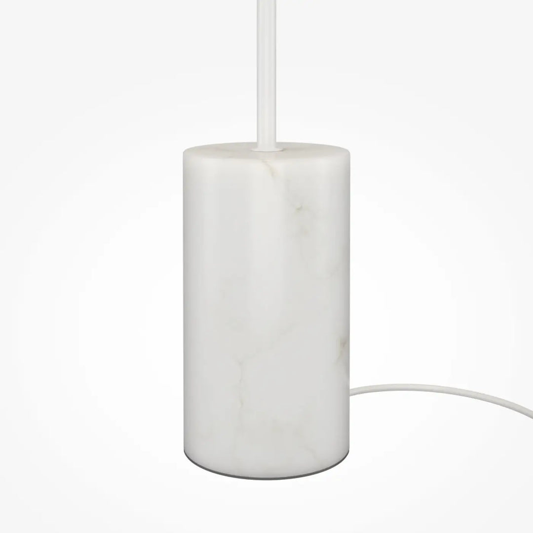 Lampadaire kyoto globe avec base effet marbre cylindrique blanche en marbre poli avec veines subtiles