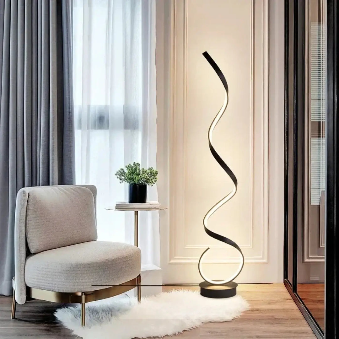 Lampadaire led spiry avec design ondulé en noir et blanc pour un éclairage moderne et élégant