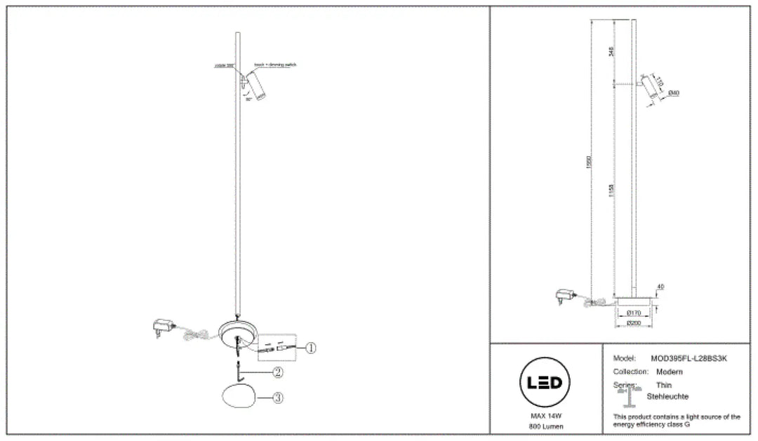 Lampadaire thin led moderne avec tige fine et base circulaire idéal pour éclairer d’un canapé en intérieur contemporain