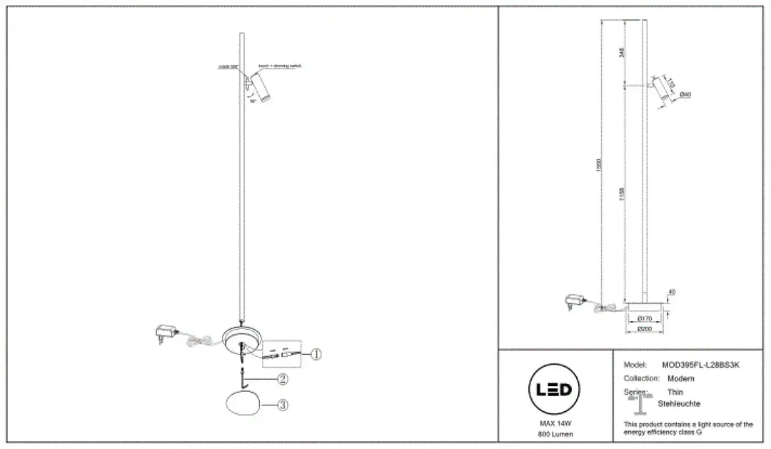 Lampadaire thin led moderne avec tige fine et base circulaire idéal pour éclairer d’un canapé en intérieur contemporain