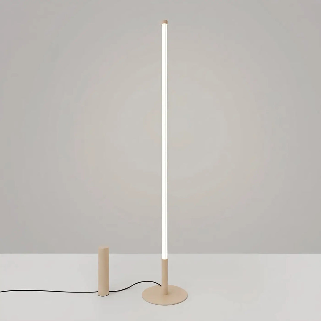 Lampadaire TRANG beige allumée, tube lumineux