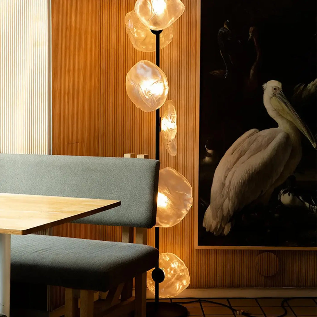 Lampadaire moderne en métal doré et verre style chic