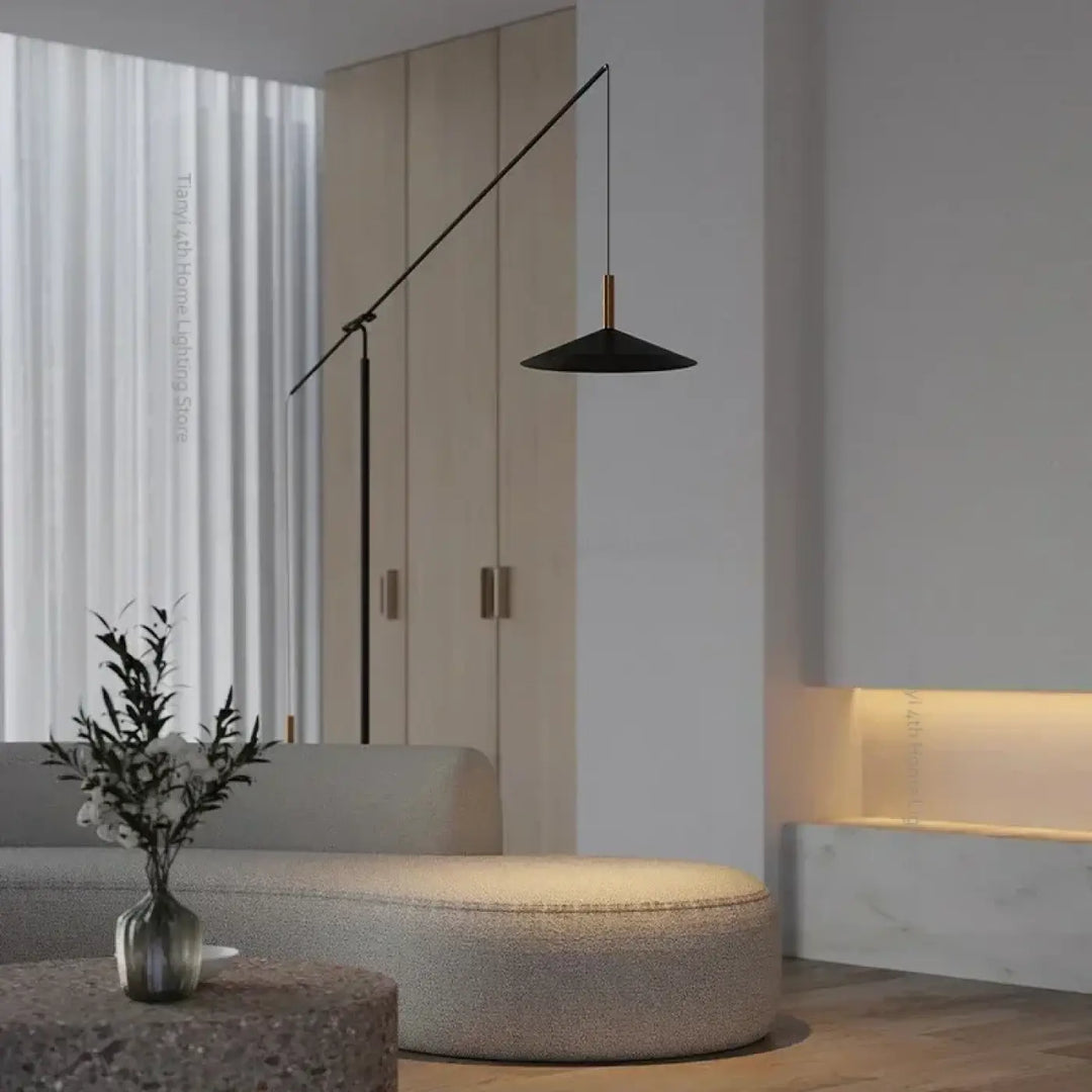Lampadaire noir au design minimaliste et vintage