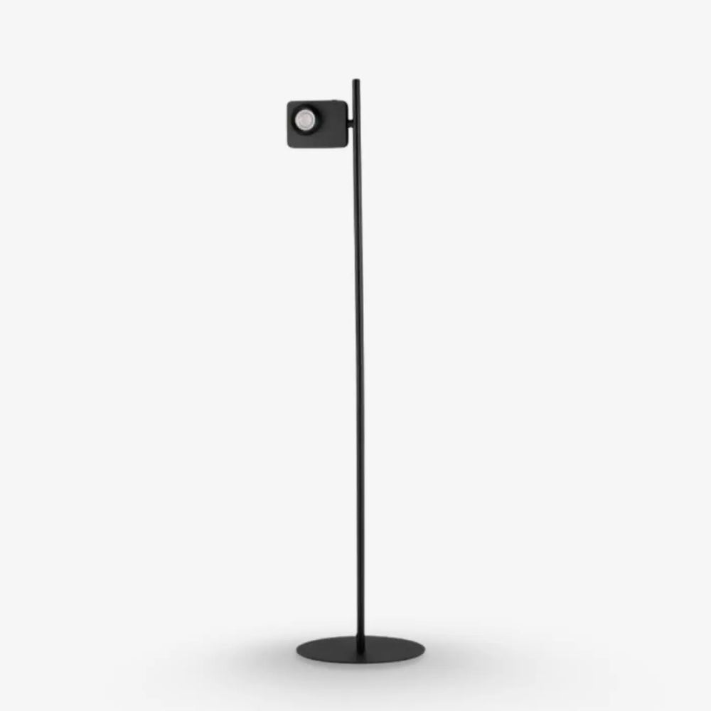 Lampadaire kaelis noir minimaliste avec spot ajustable carré sur pied fin à base circulaire, luminaire contemporain capable
