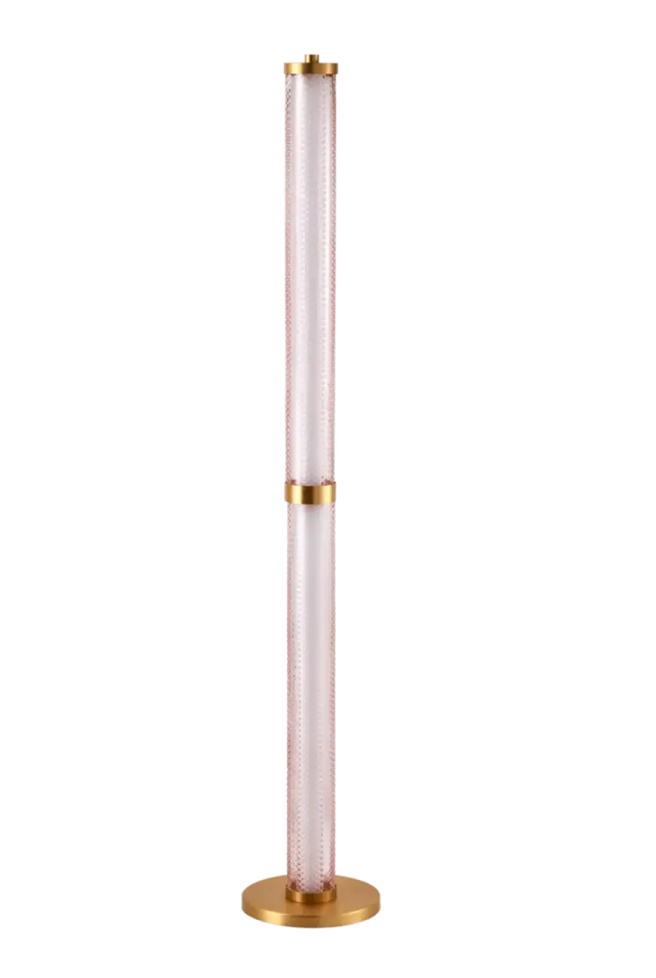 Lampadaire tiffany avec corps en verre rose spinelle translucide et accents métalliques dorés élégants