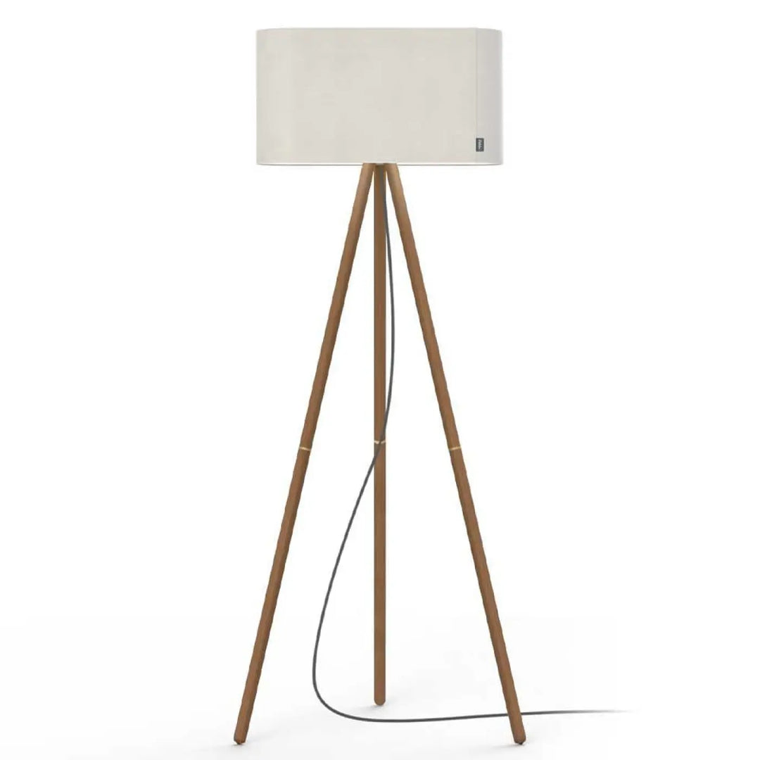 Lampadaire Belmont, abat-jour blanc et pieds en noyer