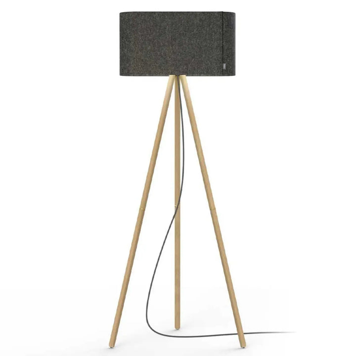 Lampadaire Belmont, abat-jour gris anthracite et pieds en chêne