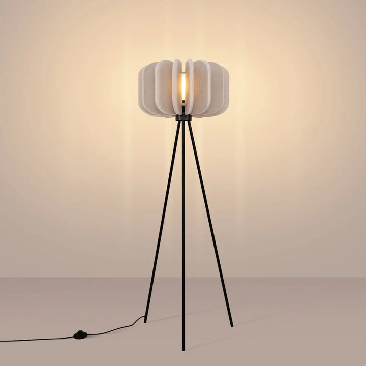Lampadaire beige/noir allumé