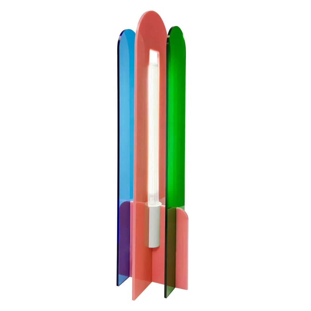 Lampe de chevet andy en acrylique coloré pop art en forme de fusée translucide avec tube led lumineux central