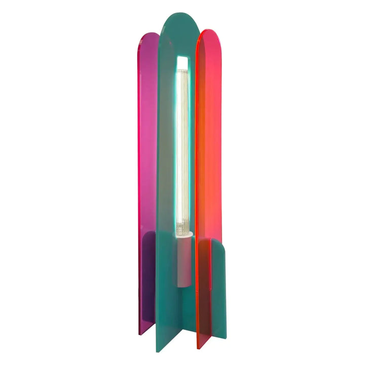 Lampe de chevet andy en acrylique coloré pop art en forme de fusée translucide avec tube led central lumineux