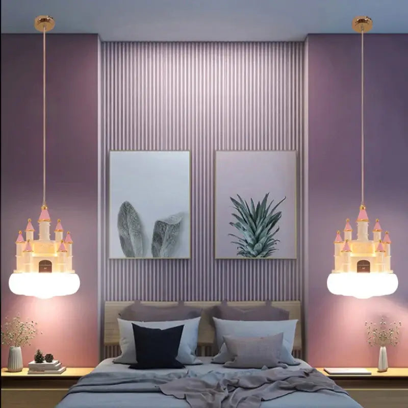 Minimalist New Pendant Light Girls Creative Pink Castle Clouds Small Chandelier Children’s Room Bedside Bedroom LED
