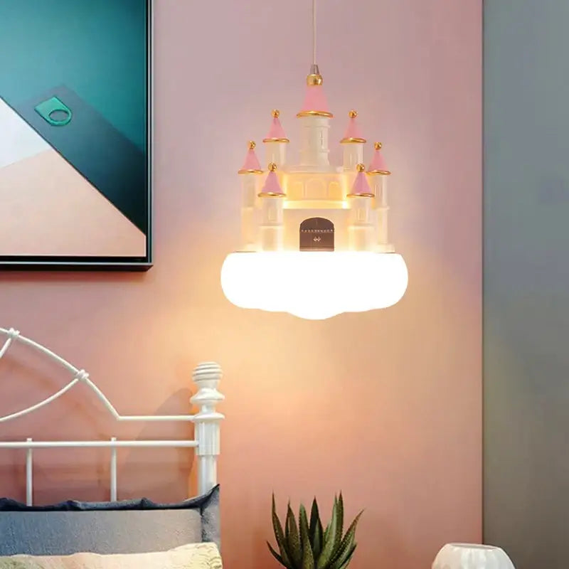 Minimalist New Pendant Light Girls Creative Pink Castle Clouds Small Chandelier Children’s Room Bedside Bedroom LED