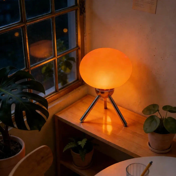 Lampe de chevet nordou orange chaud avec base tripode métallique style chevet champignon rétro