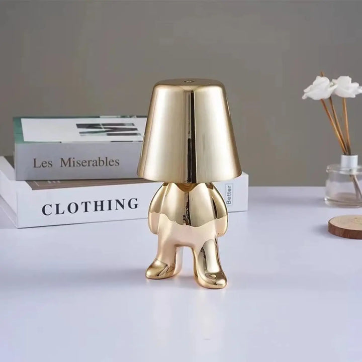 Lampe de chevet buddy figurine en céramique dorée effet métallisé pour décoration intérieure chevet décorative