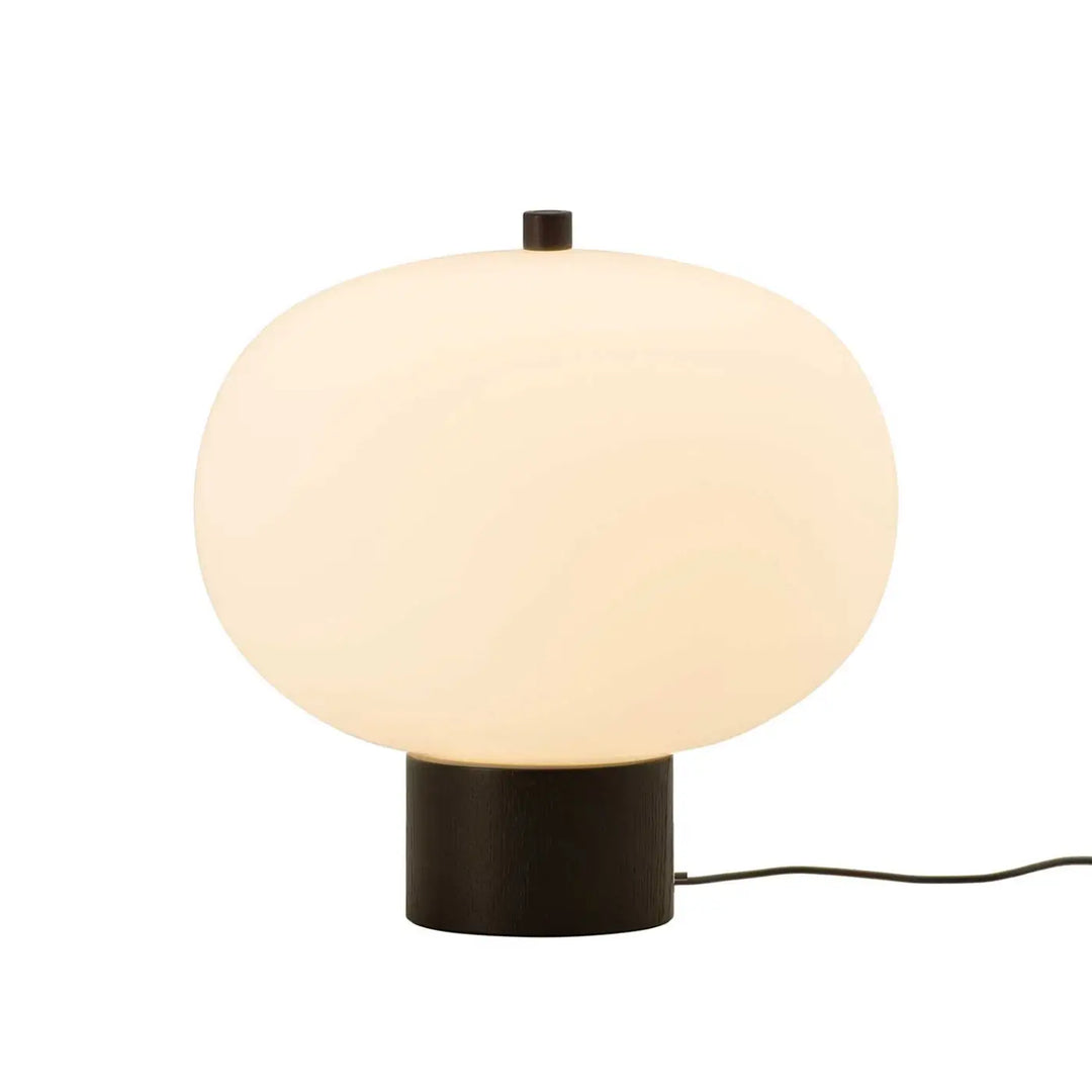 Lampe à poser Ilargi en verre soufflé sur socle en bois foncé