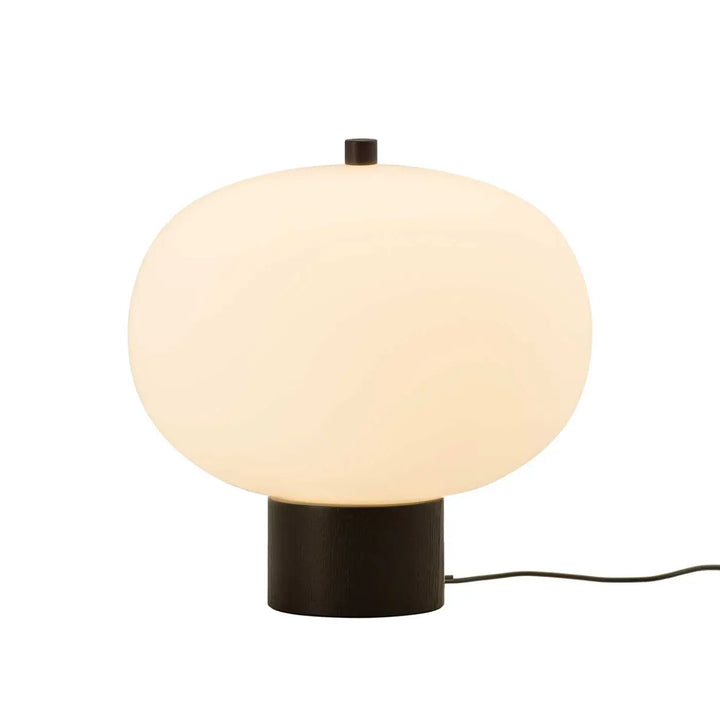 Lampe à poser Ilargi en verre soufflé sur socle en bois foncé