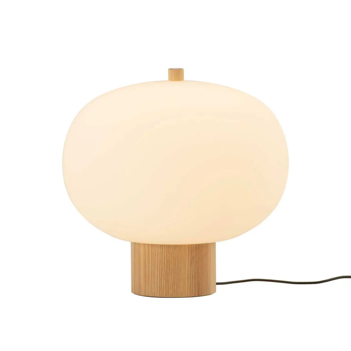 Lampe de chevet Ilargi en verre soufflé sur socle en bois clair