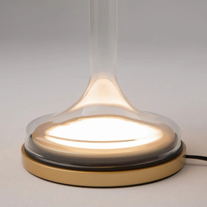 Lampe de chevet lampe spirito avec socle vertical en verre gris transparent et anneau métallique doré moderne