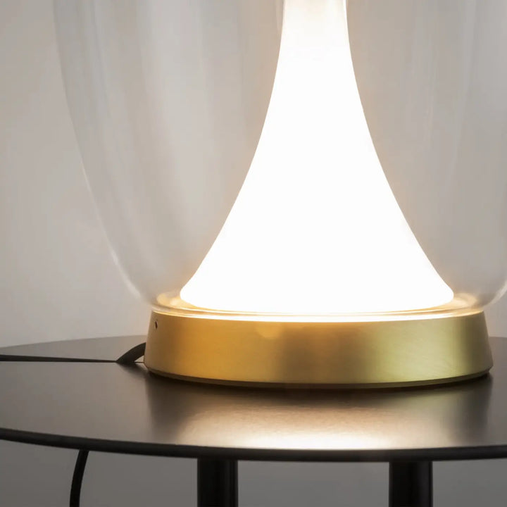 Lampe splash chevet led splash avec led intégrée, abat-jour en verre blanc translucide et base en métal doré poli