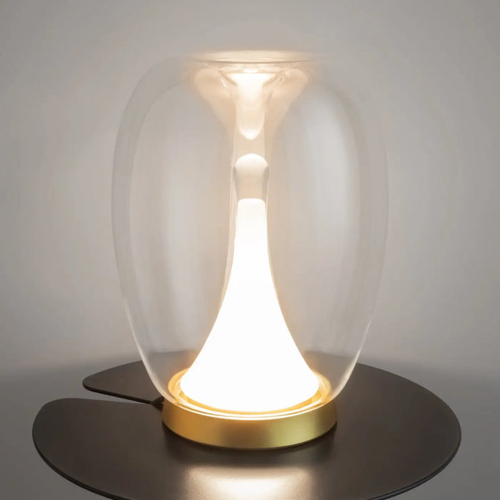 Lampe de chevet led splash avec led intégrée, dôme en verre clair et base ton or pour éclairage chaleureux