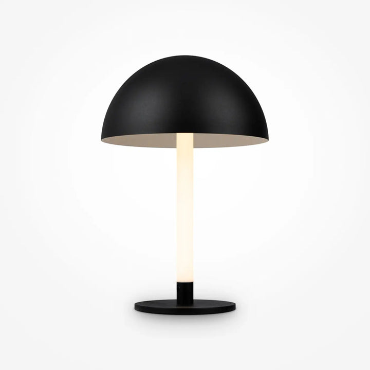 Lampe de chevet ray en tube courbé acier noir avec design minimaliste et colonne centrale illuminée