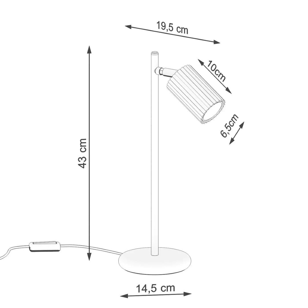 Lampe a poser karbon rouge ocre avec tête cylindrique nervurée et ampoules gu10 interchangeables style minimalisme