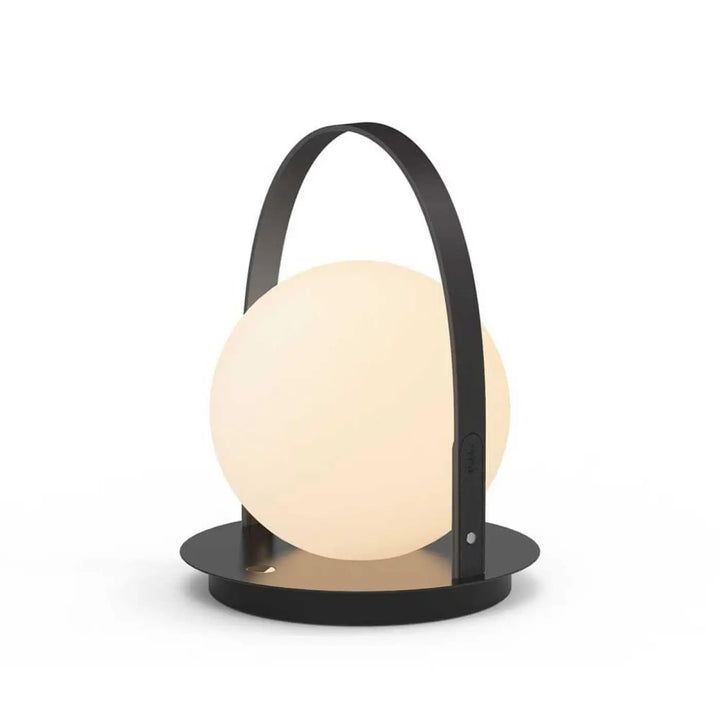 Lanterne Bola à disque noir et poignée en cuir noir