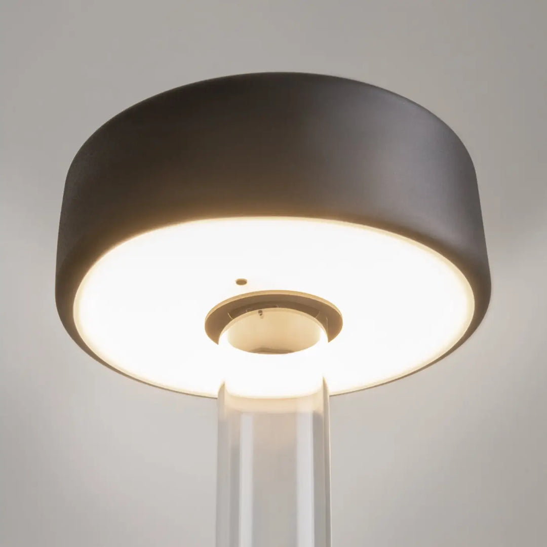 Lampe de chevet noire matte moderne avec tige en acrylique claire lumière led dimmable et batterie rechargeable