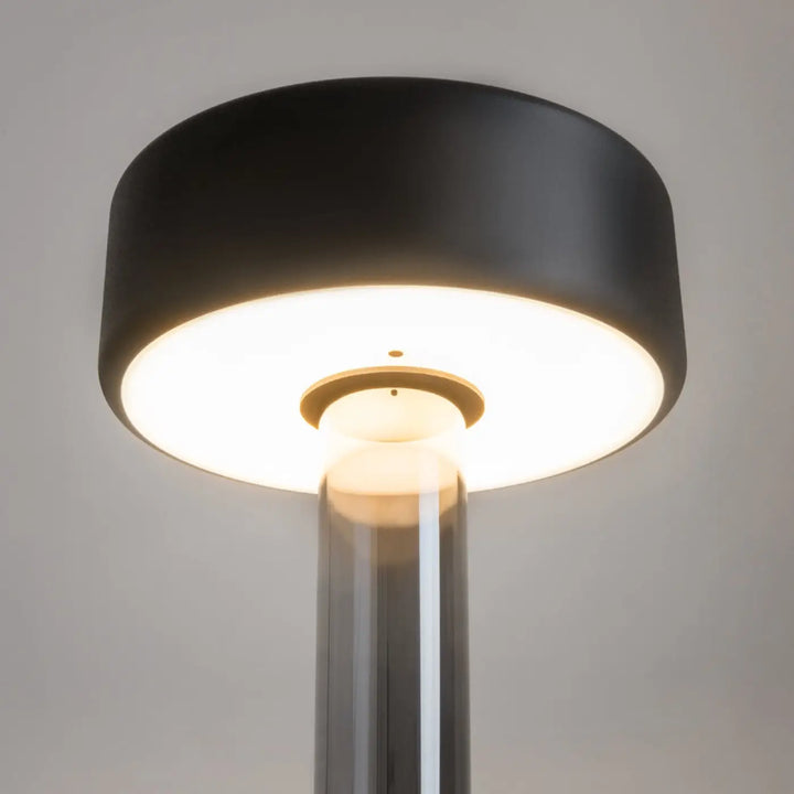 Lampe de chevet cylindrique noire moderne avec tige en verre givré lumière led dimmable batterie rechargeable
