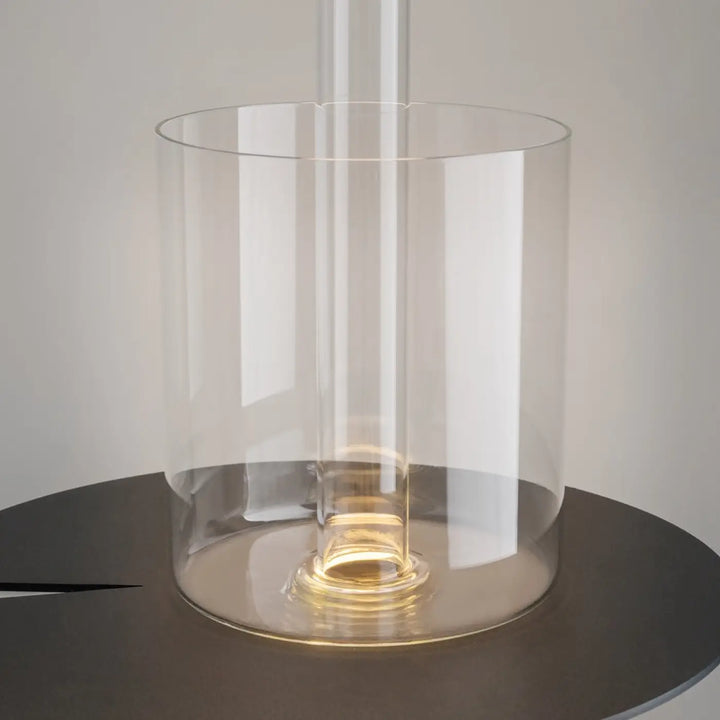 Lampe de chevet en verre cylindrique transparent avec lumière led dimmable et batterie rechargeable, idéale pour décoration florale