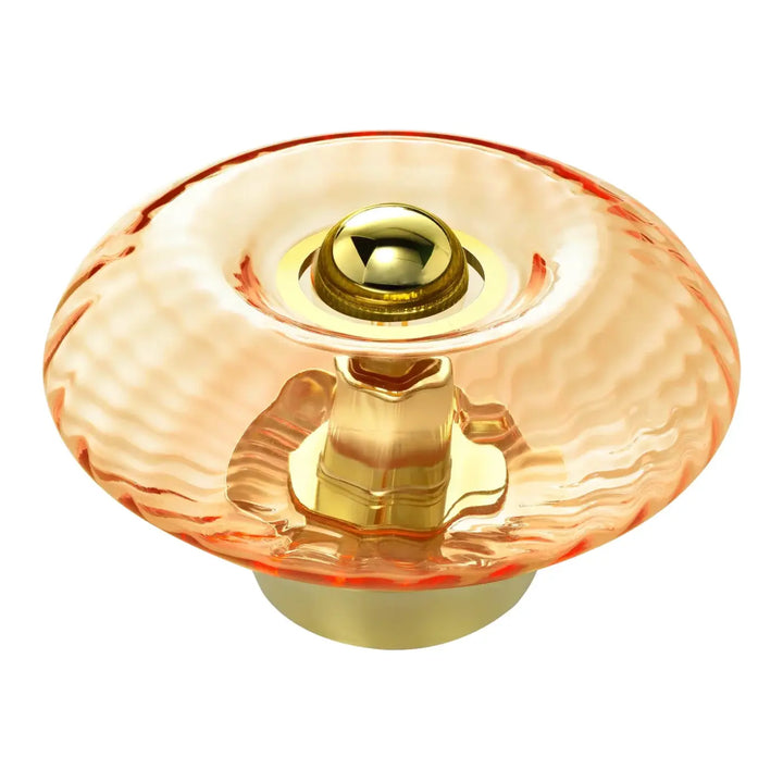 Knob en verre soufflé pêche texturé avec centre et base en laiton poli pour lampe de chevet collection grace