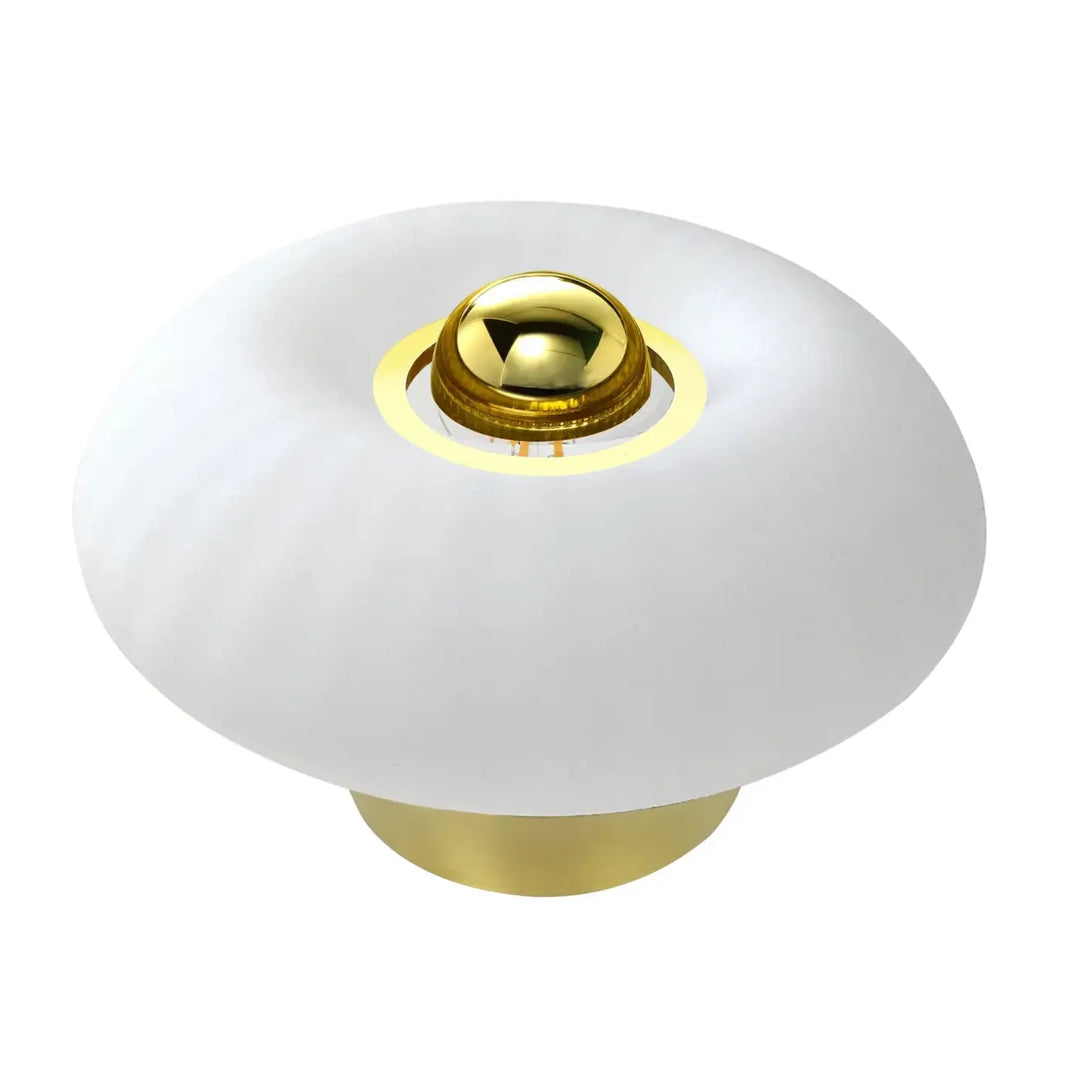 Lampe de chevet grace en verre soufflé blanc avec base métallique dorée polie collection grace