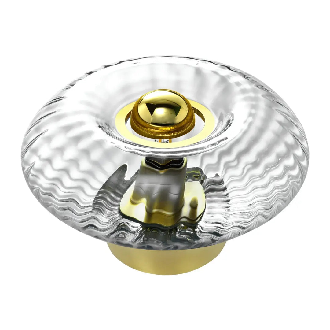 Bouton en verre soufflé transparent avec surface ondulée et accents dorés pour lampe grace collection grace