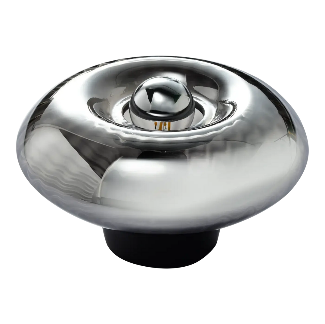 Lampe de chevet lampe grace ufo chromée finition miroir avec verre soufflé et ampoule centrale collection grace