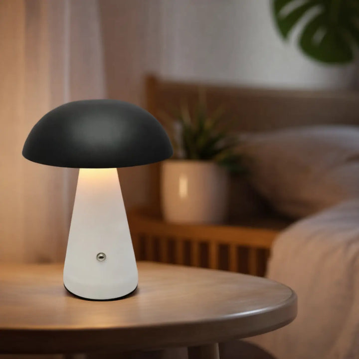 Lampe de chevet noire et blanche en forme de champignon avec finition mate lampe minimaliste à lumière douce