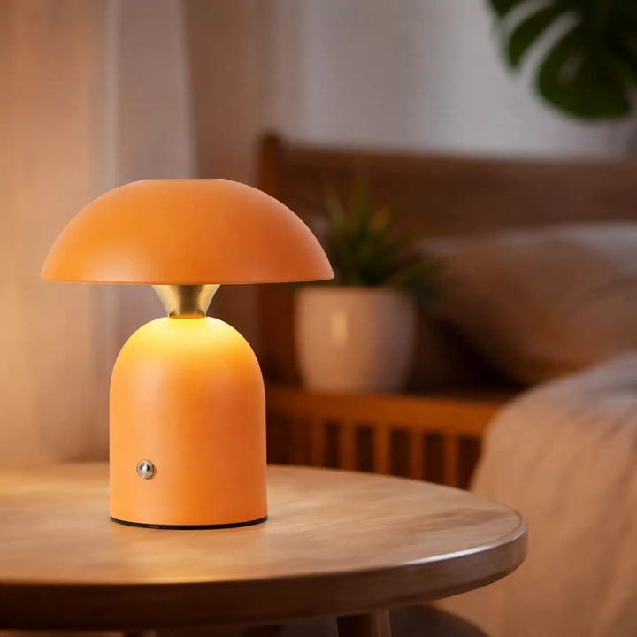 Lampe de chevet schroom avec lampe minimaliste en forme de champignon orange chaud à lumière douce et accent en laiton