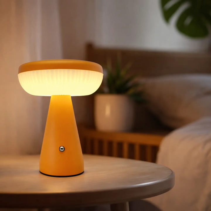Lampe de chevet schroom minimaliste à lumière douce avec corps en plastique orange et lumière diffusée chaleureuse