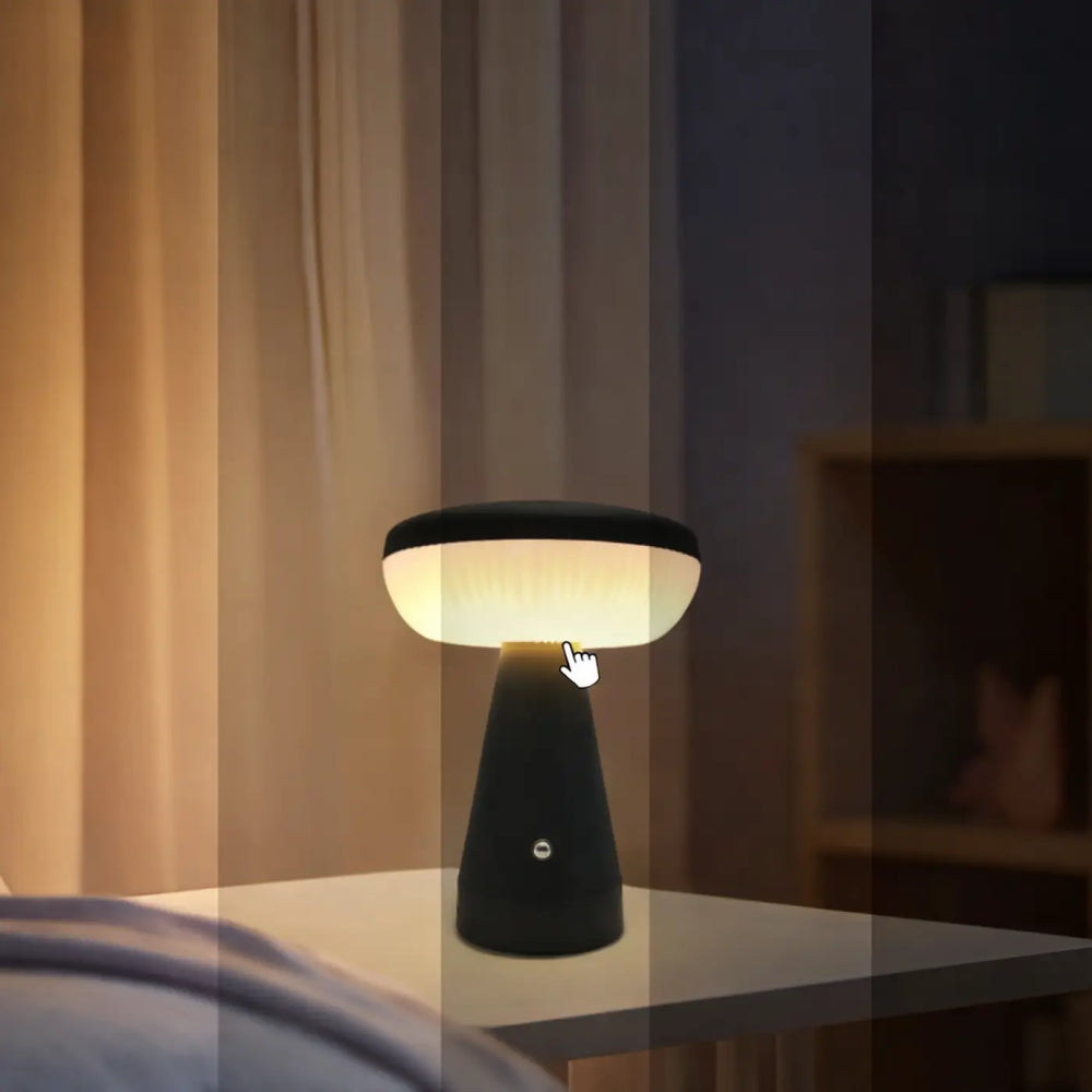 Lampe de chevet schroom noir mat avec abat-jour translucide arrondi et lumière douce minimaliste à lumière