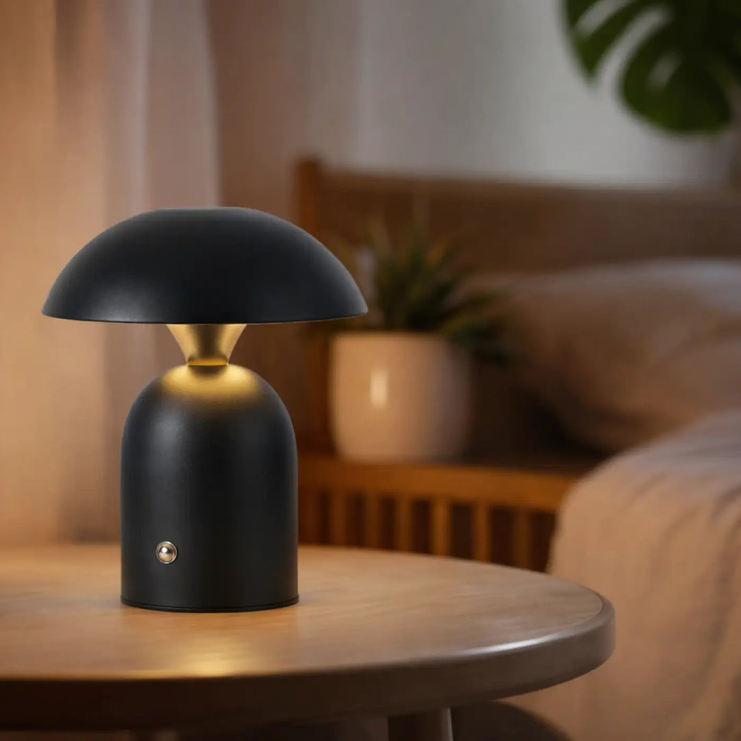 Lampe de chevet schroom lampe minimaliste noire en forme de champignon avec accent doré à lumière douce minimaliste