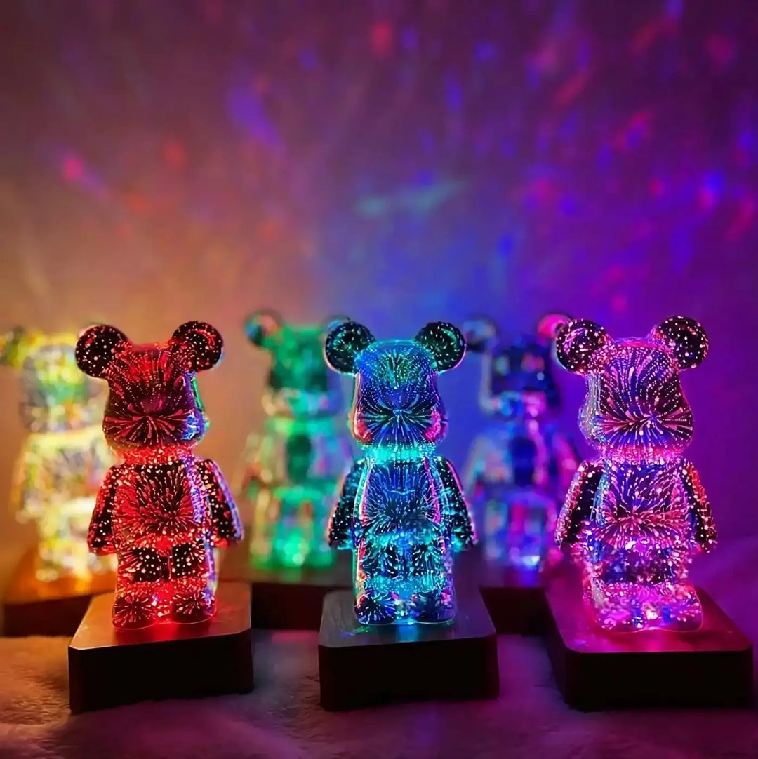 Lampe ourson décorative nounous en figurines translucides illuminées avec effets lumineux multicolores rouge et bleu