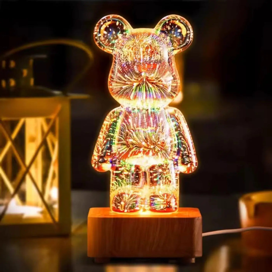Lampe ourson décorative en verre translucide avec effets lumineux multicolores et lumière interne intégrée